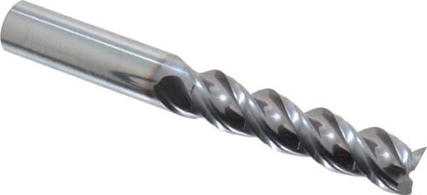 Niagara Cutter - 1/2", 2" LOC, 1/2" Shank Diam, 4" OAL, 3 Flute, Solid Carbide Square End Mill - Single End, TiCN Finish, Spiral Flute, 45° Helix, Centercutting, Right Hand Cut, Right Hand Flute, Series A345 - Eagle Tool & Supply