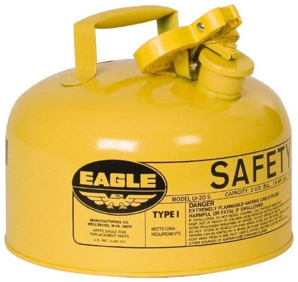 Eagle - 2 Gal Galvanized Steel Type I Safety Can - 9-1/2" High x 11-1/4" Diam, Yellow - Eagle Tool & Supply