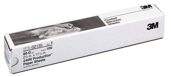 3M - 80 Grit, Aluminum Oxide Sanding Sheet - 17-1/2" Long x 2-3/4" Wide, Medium Grade, D Weighted Paper Backing - Eagle Tool & Supply