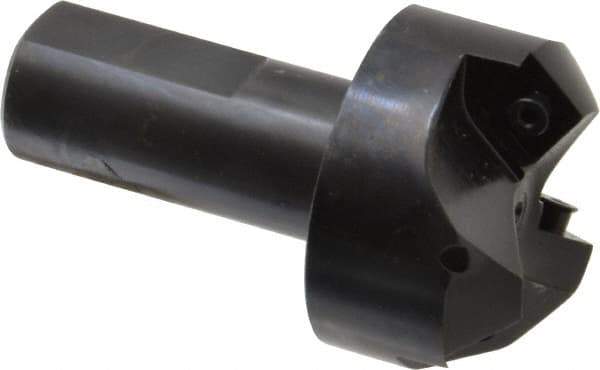 Cutting Tool Technologies - 45° Lead Angle, 1-1/2" Max Cut Diam, 1-1/2" Min Cut Diam, 0.32" Max Depth of Cut, Indexable Chamfer and Angle End Mill - 3 Inserts, CNMG 432 Insert Style, 3-1/2" Overall Length, Straight Shank, 45° Included Angle - Eagle Tool & Supply