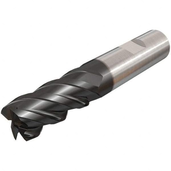 Iscar - 8mm, 20mm LOC, 8mm Shank Diam, 63mm OAL, 4 Flute, Solid Carbide Square End Mill - Single End, TiAlN Finish, Spiral Flute, 45° Helix, Centercutting, Right Hand Cut, Right Hand Flute - Eagle Tool & Supply