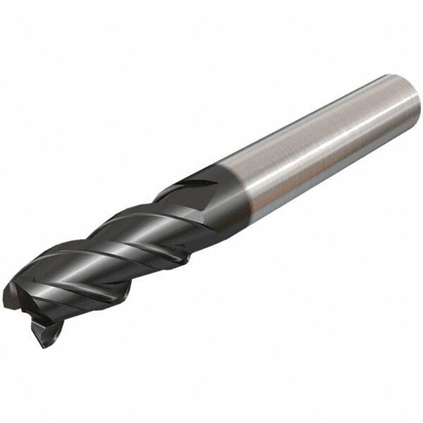 Iscar - 12mm, 25mm LOC, 12mm Shank Diam, 83mm OAL, 3 Flute, Solid Carbide Square End Mill - Single End, TiAlN Finish, Spiral Flute, 45° Helix, Centercutting, Right Hand Cut, Right Hand Flute - Eagle Tool & Supply