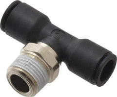 Legris - 10mm OD, 3/8 NPT, Nylon/Nickel Plated Brass Push-to-Connect Male Branch Tee - 290 Max psi, Black - Eagle Tool & Supply
