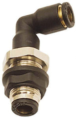 Legris - 10mm OD, Tube to Tube, Nylon/Nickel Plated Brass Push-to-Connect Bulkhead Union Elbow - 290 Max psi - Eagle Tool & Supply