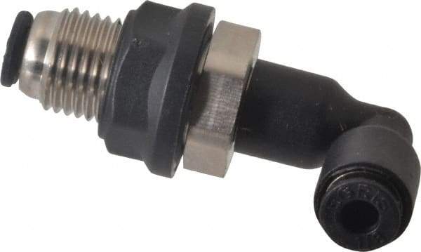 Legris - 1/8" OD, Tube to Tube, Nylon/Nickel Plated Brass Push-to-Connect Bulkhead Union Elbow - 290 Max psi - Eagle Tool & Supply
