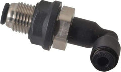 Legris - 1/8" OD, Tube to Tube, Nylon/Nickel Plated Brass Push-to-Connect Bulkhead Union Elbow - 290 Max psi - Eagle Tool & Supply