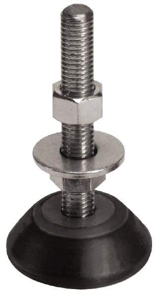 Mason Ind. - 400 Lb Capacity, 3/8-16 Thread, 3-3/8" OAL, Steel Stud, Studded Socket Mount Leveling Mount - 2-1/2" Stud Length, 2-1/4" Base Diam, Neoprene Pad with Steel Glide - Eagle Tool & Supply