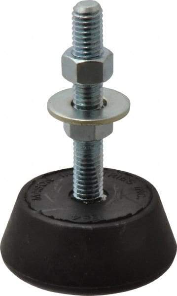 Mason Ind. - 150 Lb Capacity, 3/8-16 Thread, 3-3/8" OAL, Steel Stud, Studded Socket Mount Leveling Mount - 2-1/2" Stud Length, 2-1/4" Base Diam, Neoprene Pad with Steel Glide - Eagle Tool & Supply