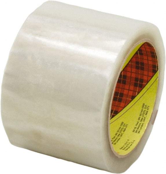 3M - 72mm x 1500m Clear Rubber Adhesive Sealing Tape - Polypropylene Film Backing, 1.9 mil Thick, 22 Lb Tensile Strength, Series 371 - Eagle Tool & Supply