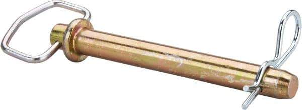 Made in USA - 7/8" Pin Diam, 7-1/2" Long, Zinc Plated Steel Pull Ring Hitch Pin - 6-1/2" Usable Length - Eagle Tool & Supply