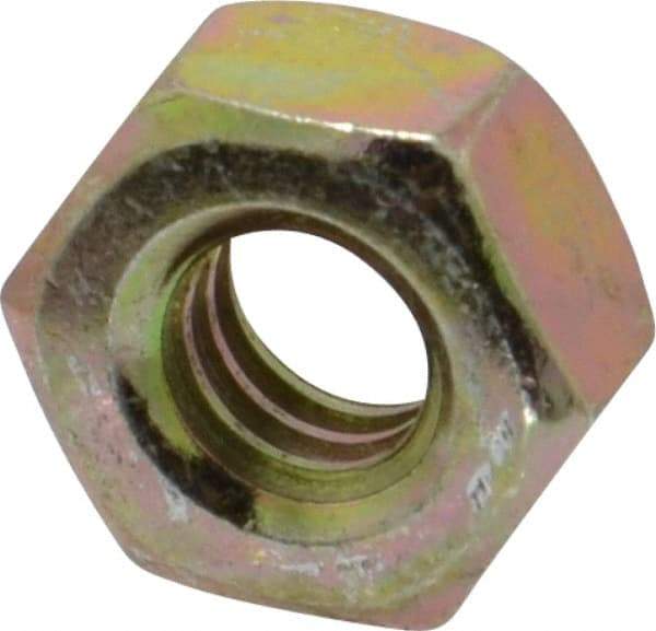 Value Collection - 1/4-20 UNC Steel Right Hand Hex Nut - 7/16" Across Flats, 7/32" High, Zinc Yellow Dichromate Finish - Eagle Tool & Supply