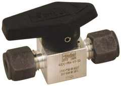 Parker - 1/8" Pipe, 3,000 psi WOG Rating, 316 Stainless Steel, Inline, One Way Instrumentation Plug Valve - Wedge Handle, Compression x Compression CPI End Connections, Viton Seal - Eagle Tool & Supply