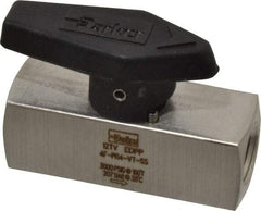 Parker - 1/4" Pipe, 3,000 psi WOG Rating, 316 Stainless Steel, Inline, One Way Instrumentation Plug Valve - Wedge Handle, FNPT x FNPT End Connections, Viton Seal - Eagle Tool & Supply