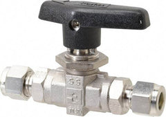 Parker - 3/8" Pipe, Stainless Steel, Inline, Two Way Flow, Instrumentation Ball Valve - 6,000 psi WOG Rating, Wedge Handle, PTFE Seal, PTFE Seat - Eagle Tool & Supply