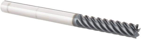 Iscar - 1/4", 1" LOC, 1/4" Shank Diam, 3" OAL, 6 Flute, Solid Carbide Square End Mill - Single End, TiAlN Finish, Spiral Flute, 45° Helix, Right Hand Cut, Right Hand Flute - Eagle Tool & Supply