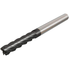 Iscar - 12mm, 48mm LOC, 12mm Shank Diam, 100mm OAL, 4 Flute, Solid Carbide Square End Mill - Single End, TiAlN Finish, Spiral Flute, 45° Helix, Centercutting, Right Hand Cut, Right Hand Flute - Eagle Tool & Supply