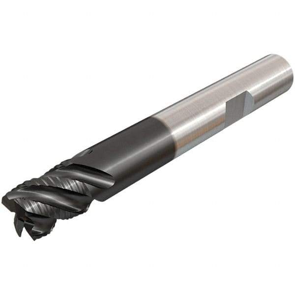 Iscar - 16mm Diam, Coarse Pitch, 16mm LOC, 5 Flute Solid Carbide 45° Corner Chamfer Roughing End Mill - TiAlN Finish, 92mm OAL, 16mm Shank Diam, Single End, Centercutting, 45° Helix - Eagle Tool & Supply