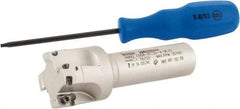 Iscar - 1-1/4" Cut Diam, 0.394" Max Depth of Cut, 3/4" Shank Diam, 3-1/2" OAL, Indexable Square Shoulder End Mill - AP..1003.., HM90 AP..1003.. Inserts, Weldon Shank, 90° Lead Angle, Series Heli2000 - Eagle Tool & Supply