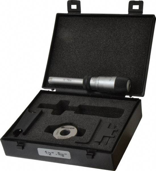 Starrett - 1/2" to 5/8", 2-7/16" Gage Depth, Mechanical Inside Hole Micrometer - 0.0003" Graduation, 0.00015" Accuracy, Ratchet Stop Thimble - Eagle Tool & Supply