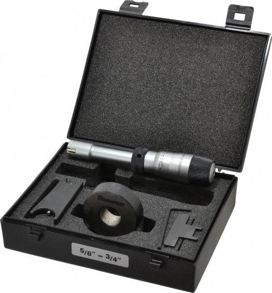 Starrett - 5/8" to 3/4", 2-7/16" Gage Depth, Mechanical Inside Hole Micrometer - 0.0003" Graduation, 0.00015" Accuracy, Ratchet Stop Thimble - Eagle Tool & Supply