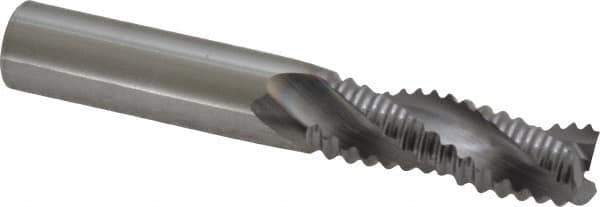 Niagara Cutter - 3/8" Diam, Coarse Pitch, 1" LOC, 3 Flute Solid Carbide Corner Chamfer Roughing End Mill - TiCN Finish, 2-1/2" OAL, 3/8" Shank Diam, Single End, Centercutting, 30° Helix - Eagle Tool & Supply