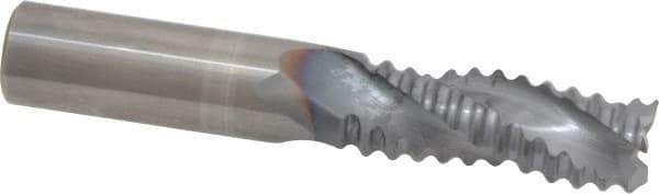 Niagara Cutter - 1/2" Diam, Coarse Pitch, 1-1/4" LOC, 3 Flute Solid Carbide Corner Chamfer Roughing End Mill - TiCN Finish, 3" OAL, 1/2" Shank Diam, Single End, Centercutting, 30° Helix - Eagle Tool & Supply
