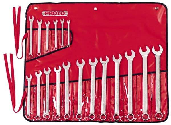 Proto - 18 Piece, 7mm to 24mm, Combination Wrench Set - Metric Measurement Standard, Satin Finish, Comes in Canvas Roll - Eagle Tool & Supply