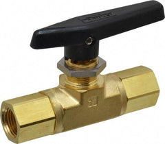 Parker - 1/2" Pipe, FNPT x FNPT End Connections, Brass, Inline, Two Way Flow, Instrumentation Ball Valve - 3,000 psi WOG Rating, Wedge Handle, PTFE Seal, PTFE Seat - Eagle Tool & Supply