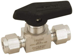 Parker - 3/8" Pipe, Stainless Steel, Inline, Two Way Flow, Instrumentation Ball Valve - 3,000 psi WOG Rating, Wedge Handle, PFA Seat - Eagle Tool & Supply