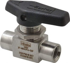 Parker - 1/8" Pipe, FNPT x FNPT End Connections, Stainless Steel, Inline, Two Way Flow, Instrumentation Ball Valve - 2,500 psi WOG Rating, Wedge Handle, PFA Seat - Eagle Tool & Supply