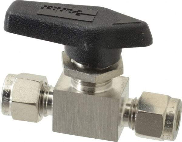 Parker - 1/4" Pipe, Stainless Steel, Inline, Two Way Flow, Instrumentation Ball Valve - 2,500 psi WOG Rating, Wedge Handle, PFA Seat - Eagle Tool & Supply