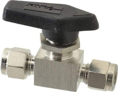 Parker - 1/4" Pipe, Stainless Steel, Inline, Two Way Flow, Instrumentation Ball Valve - 2,500 psi WOG Rating, Wedge Handle, PFA Seat - Eagle Tool & Supply