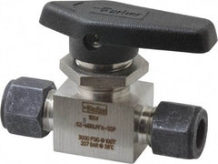Parker - 3/8" Pipe, Compression x Compression CPI End Connections, Stainless Steel, Inline, Two Way Flow, Instrumentation Ball Valve - 3,000 psi WOG Rating, Wedge Handle, PFA Seat - Eagle Tool & Supply