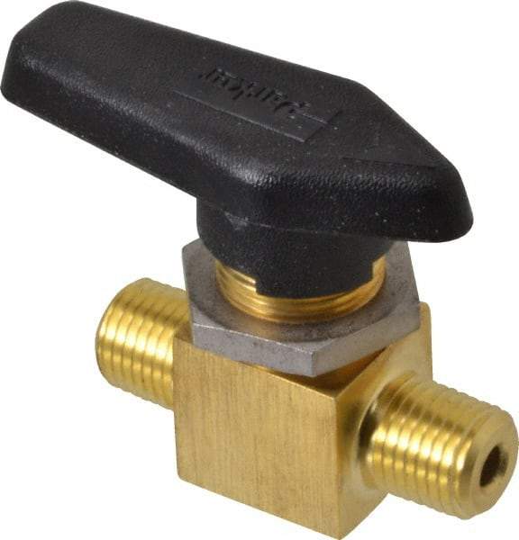 Parker - 1/4" Pipe, MNPT x MNPT End Connections, Brass, Inline, Two Way Flow, Instrumentation Ball Valve - 3,000 psi WOG Rating, Wedge Handle, PFA Seat - Eagle Tool & Supply