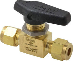 Parker - 1/4" Pipe, Compression x Compression CPI End Connections, Brass, Inline, Two Way Flow, Instrumentation Ball Valve - 2,500 psi WOG Rating, Wedge Handle, PFA Seat - Eagle Tool & Supply