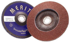 Merit Abrasives - 40 Grit, 7" Disc Diam, 7/8" Center Hole, Type 29 Ceramic Flap Disc - 8,600 Max RPM, Coated - Eagle Tool & Supply