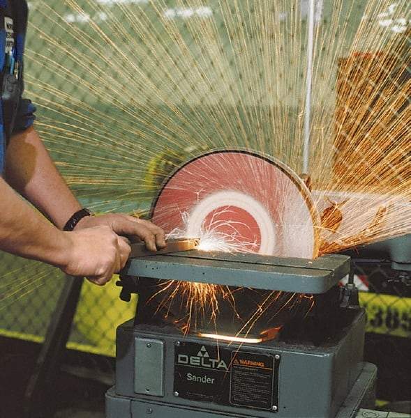 Merit Abrasives - 3" Diam, 40 Grit Aluminum Oxide Adhesive PSA Disc - Very Coarse, Black, Cloth Backing, Flexible - Eagle Tool & Supply