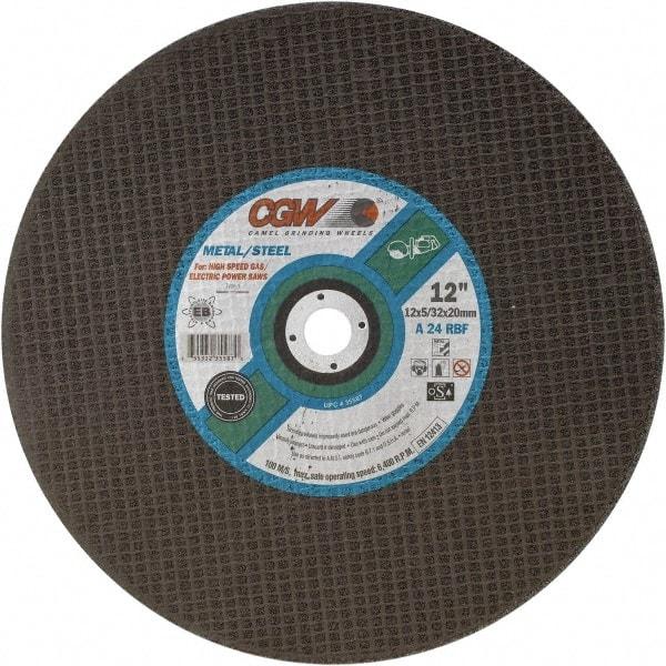 Camel Grinding Wheels - 12" 24 Grit Aluminum Oxide Cutoff Wheel - 5/32" Thick, 20mm Arbor, 6,400 Max RPM - Eagle Tool & Supply