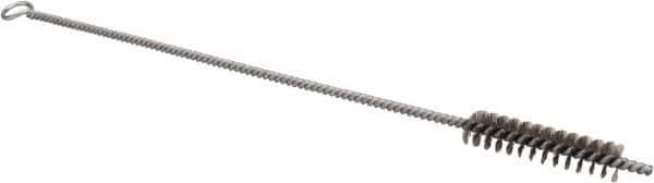 Schaefer Brush - 3" Long x 5/8" Diam Stainless Steel Long Handle Wire Tube Brush - Single Spiral, 15" OAL, 0.006" Wire Diam, 3/8" Shank Diam - Eagle Tool & Supply