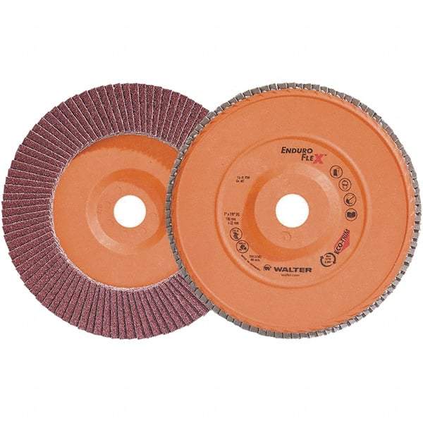 WALTER Surface Technologies - 40 Grit, 7" Disc Diam, 7/8" Center Hole, Zirconia Alumina Flap Disc - 8,600 Max RPM, Plastic Backing, Arbor Attaching System, Coated - Eagle Tool & Supply