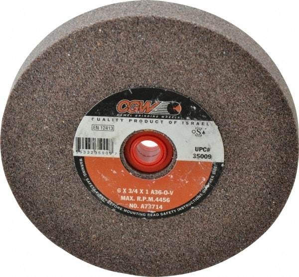 Camel Grinding Wheels - 36 Grit Aluminum Oxide Bench & Pedestal Grinding Wheel - 6" Diam x 1" Hole x 3/4" Thick, 4456 Max RPM, O Hardness, Very Coarse Grade , Vitrified Bond - Eagle Tool & Supply