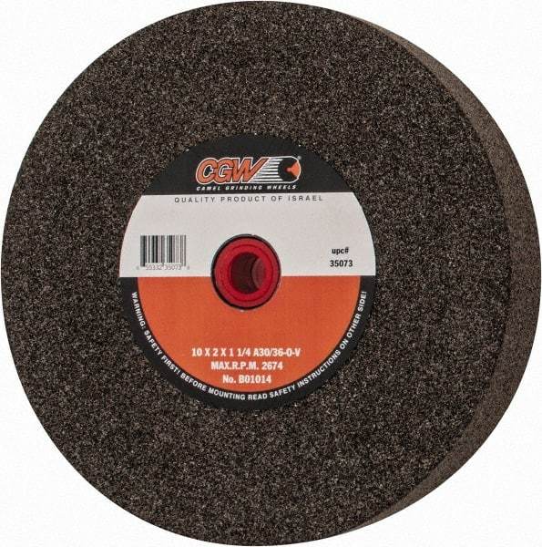 Camel Grinding Wheels - 36 Grit Aluminum Oxide Bench & Pedestal Grinding Wheel - 10" Diam x 1-1/4" Hole x 2" Thick, O Hardness, Very Coarse Grade , Bond - Eagle Tool & Supply