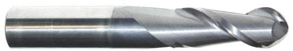 Accupro - 1/2" Diam, 3" LOC, 2 Flute Solid Carbide Ball End Mill - AlTiN Finish, Single End, 6" OAL, 1/2" Shank Diam, Spiral Flute - Eagle Tool & Supply