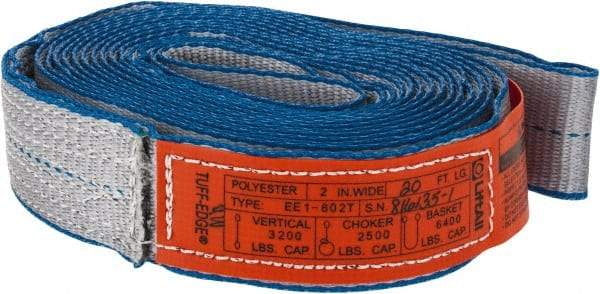 Lift-All - 20' Long x 2" Wide, 3,200 Lb Vertical Capacity, 1 Ply, Polyester Web Sling - 2,500 Lb Choker Capacity, Silver (Color) - Eagle Tool & Supply