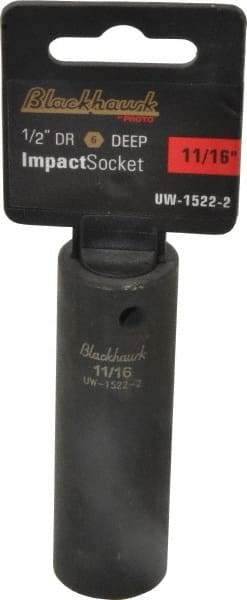 Blackhawk by Proto - 1/2" Drive 11/16" Deep Impact Socket - 6 Points, 3-5/16" OAL - Eagle Tool & Supply