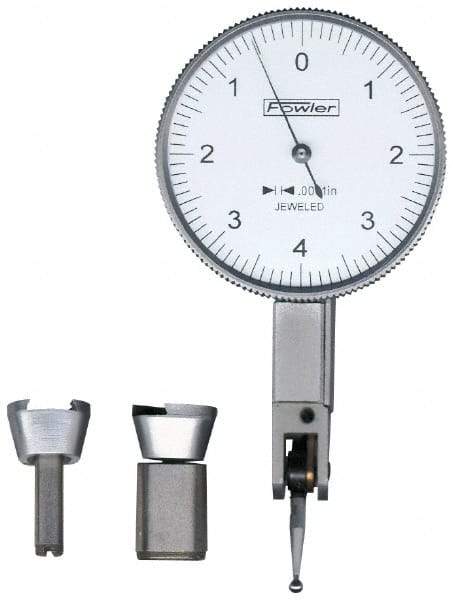 Fowler - 0.08 mm Range, 0.01 mm Dial Graduation, Horizontal Dial Test Indicator - 1-1/4 Inch White Dial, 0-40-0 Dial Reading - Eagle Tool & Supply