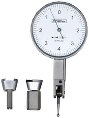 Fowler - 0.08 mm Range, 0.01 mm Dial Graduation, Horizontal Dial Test Indicator - 1-1/4 Inch White Dial, 0-40-0 Dial Reading - Eagle Tool & Supply