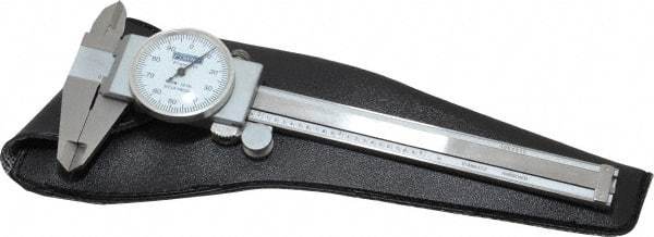 Fowler - 0" to 4" Range, 0.001" Graduation, 0.1" per Revolution, Dial Caliper - White Face, 1-3/16" Jaw Length - Eagle Tool & Supply
