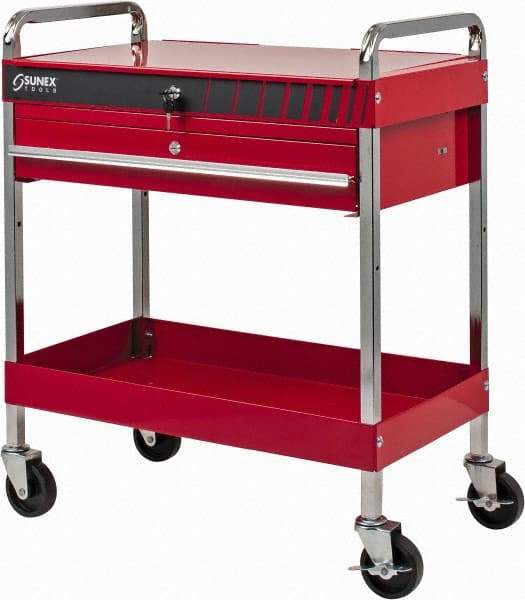Sunex Tools - 350 Lb Capacity, 16" Wide x 30" Long x 35-1/4" High Service Cart - 1 Drawer, 2 Shelf, Steel - Eagle Tool & Supply