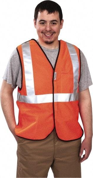 PRO-SAFE - Size L High Visibility Orange Mesh Breakaway Vest - 39 to 43" Chest, ANSI 107-2004, Hook & Loop Closure, 2 Pockets, Polyester - Eagle Tool & Supply